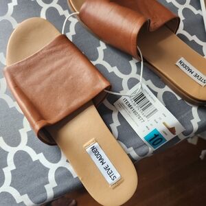 Steve Madden Tan Leather Slide Sandals 10m